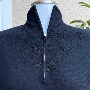 Unique Vintage 50’s Black Wool Sweater with Embroidery and Zipper at the Top